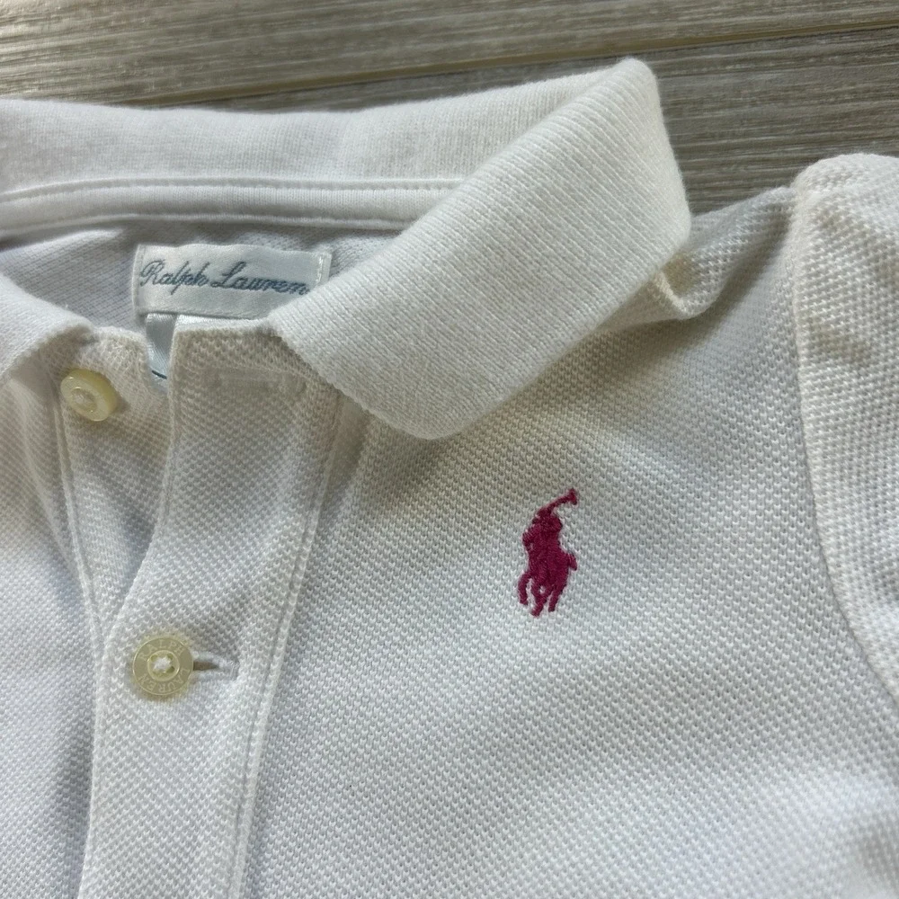 Ralph Lauren Baby Girls 3M Polo Dress White Short Sleeve Blue Pony‎ Drop Waist